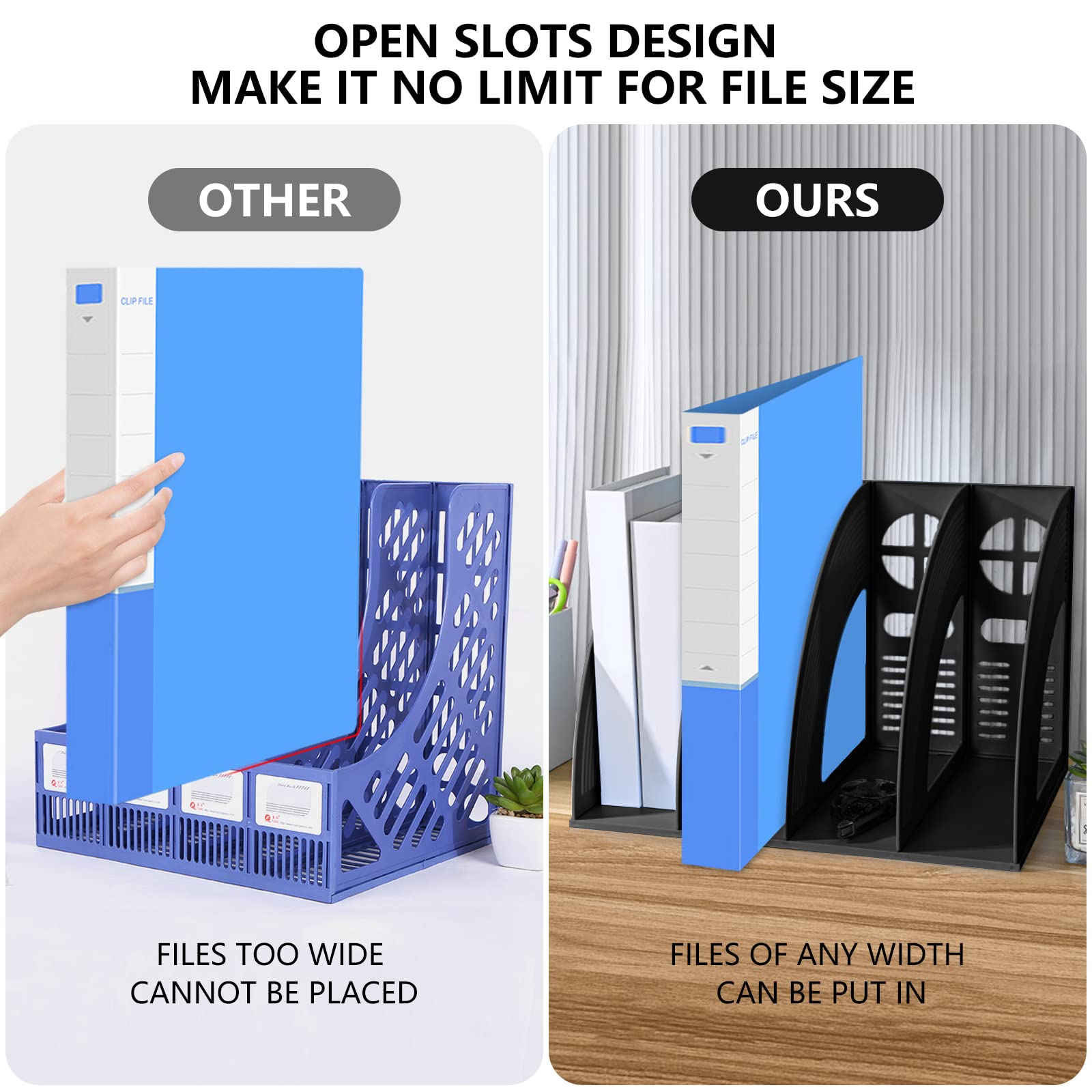 Marte Vanci Magazine File Holder Plastic Desk Storage Organizer 33 x 23.5 x 23.5cm Vertical File Folder Holder for Paper Magazine Documents and Books (Black 4 Sections)