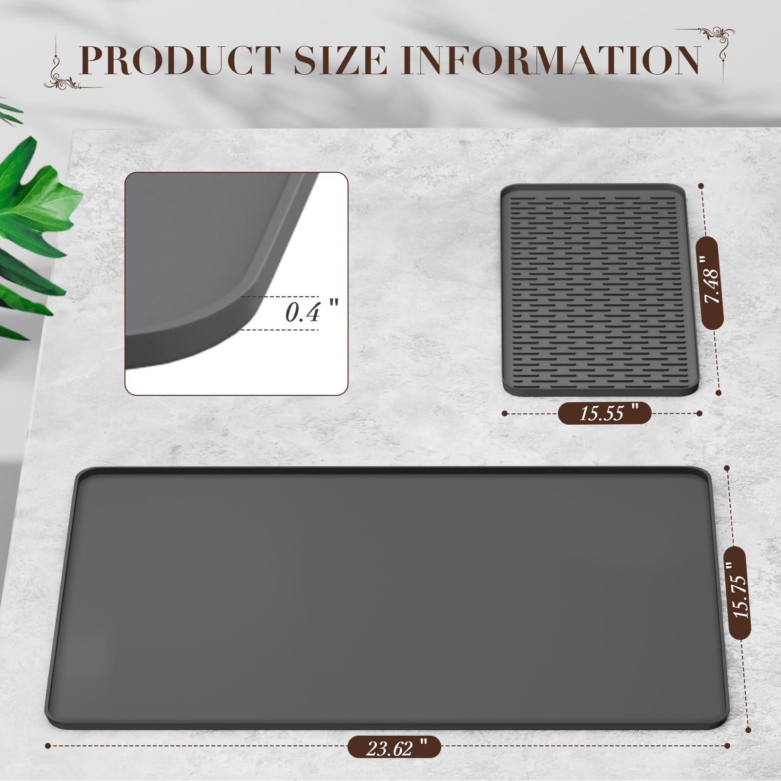 Silicone Coffee Mat,24''x16'' Coffee Bar Mat with Detachable Dish Drying Mat for Kitchen Countertops,Coffee Bar Accessories Fit Under Coffee Maker Coffee Machine Dish Rack (Black)