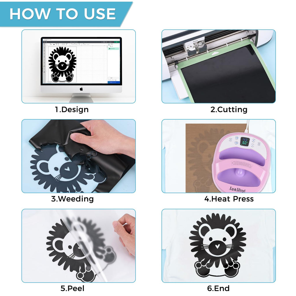 Lya Vinyl Heat Transfer Vinyl - 12" x 40ft Black HTV Vinyl Roll for Shirts, Iron on Vinyl for Cricut & Cameo - Easy to Cut & Weed for Heat Vinyl Design