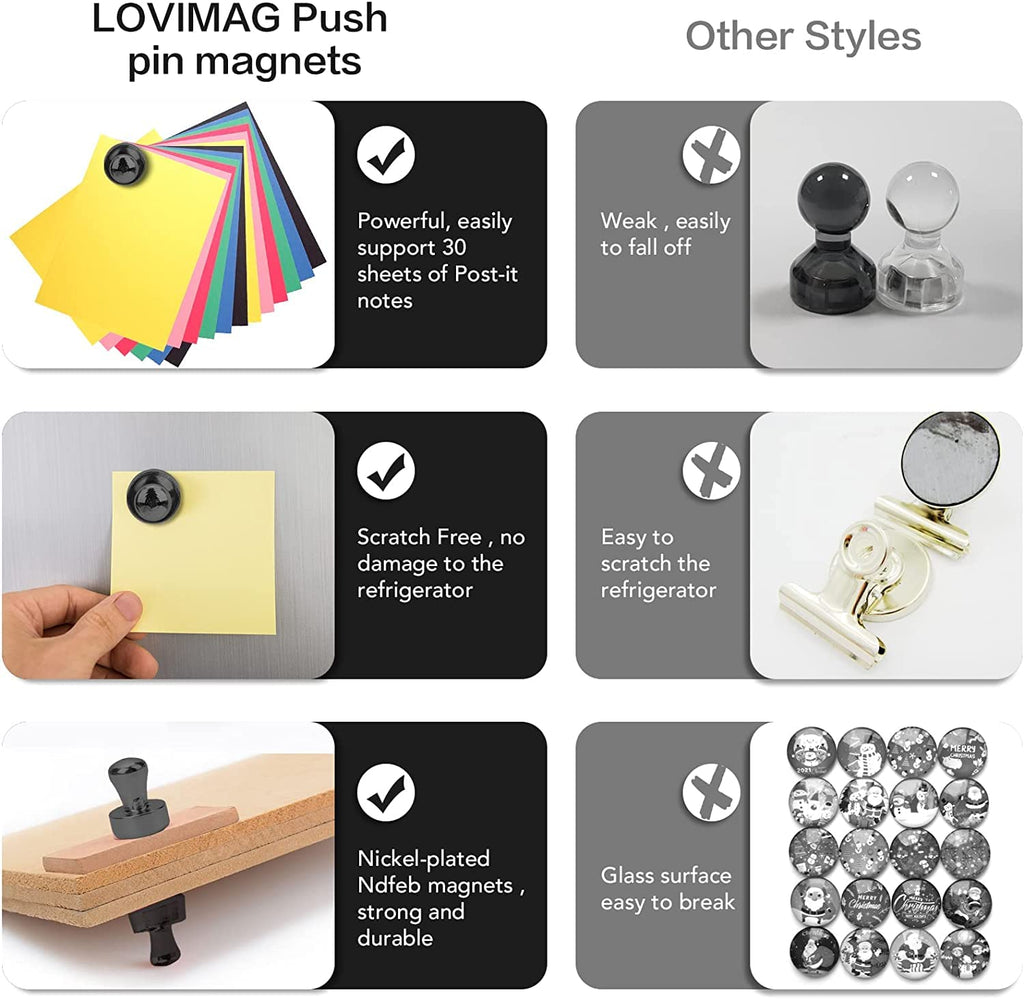 LOVIMAG 50Pcs Black Refrigerator Magnets Fridge Magnets,Small and Dainty Magnets, Metal Magnets for Fridge, Whiteboard, Office, Classroom, Map, Kitchen