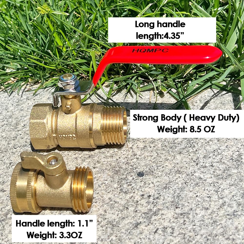 HQMPC Garden Hose Shut Off Valve Ball Valve 3/4" GHT Water Turn Off Heavy Duty Hoses On Off Valve Brass Shut Off Valve Hose Ball Valves 1Pc Long Handle