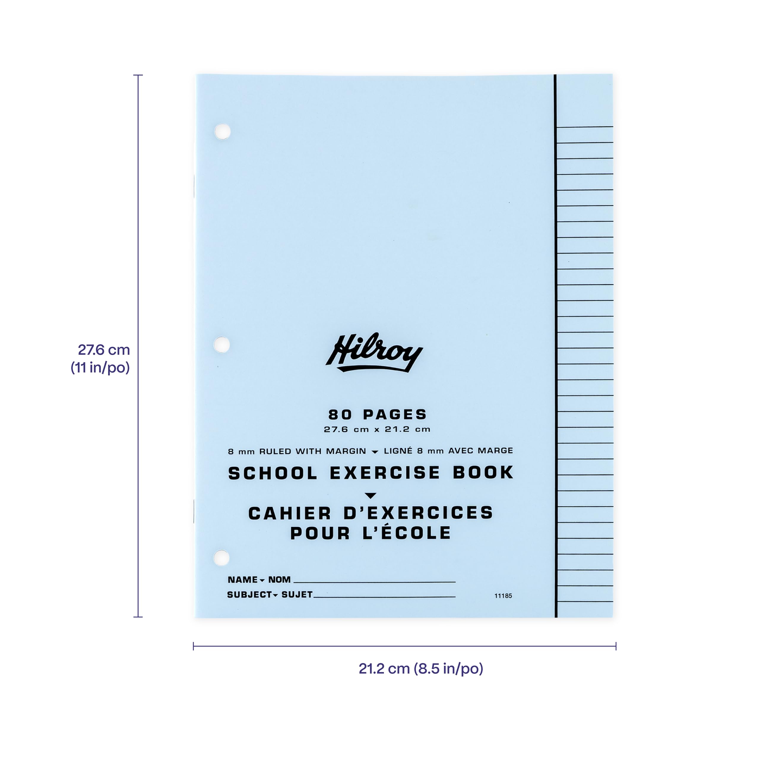 Hilroy Stitched Exercise Book, 8 mm Ruled with Margin, 3-Hole Punched, 80 Pages/40 Sheets, 20-Pack, Assorted Colour Covers (11185)