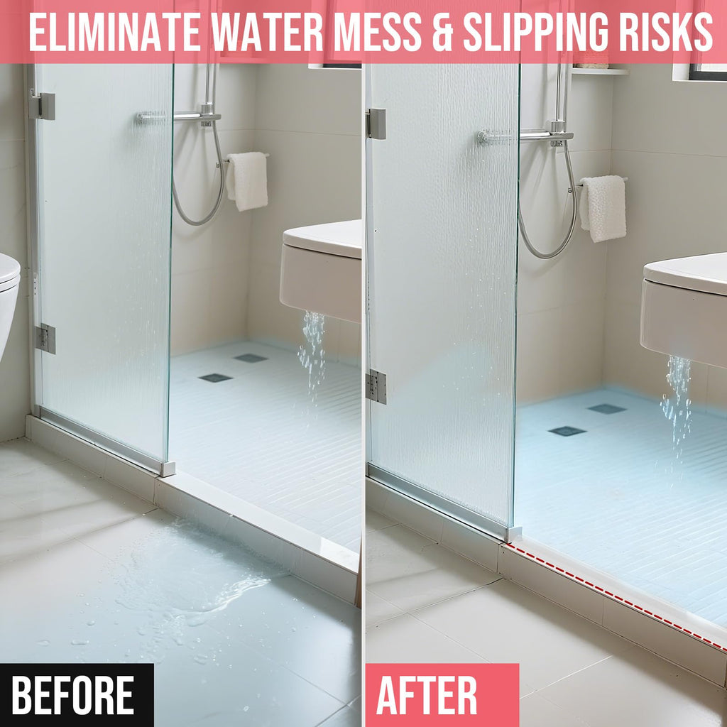 Shower Threshold Water Dam Barrier, 98 Inch Self-Adhesive Shower Water Dam for Bathroom Floor Dry and Wet Separation, Installs in Minutes Fits Kitchen Sink, Bathroom Floor, Shower Tray Applications