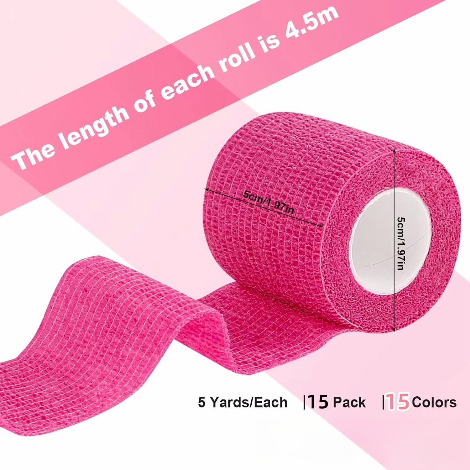15 Rolls Self Adhesive Bandage Wrap,2 Inch Cohesive Bandage Self Adherent Wrap Breathable Athletic Tape Stretch Adhesive Wraps Sports Tape for Wrist Ankle Swelling Sprains,15 Colors