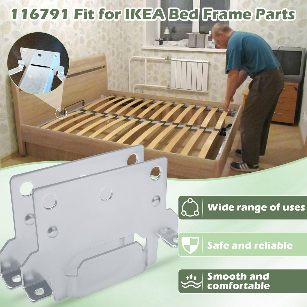 116791 Mounting Plate Bed Frame Mounting Plates/Brackets Replacement for lKEA Bed Frame Part # 116791 Fits for Hemnes Malm Brimnes Tarva Kritter (2 Packs)