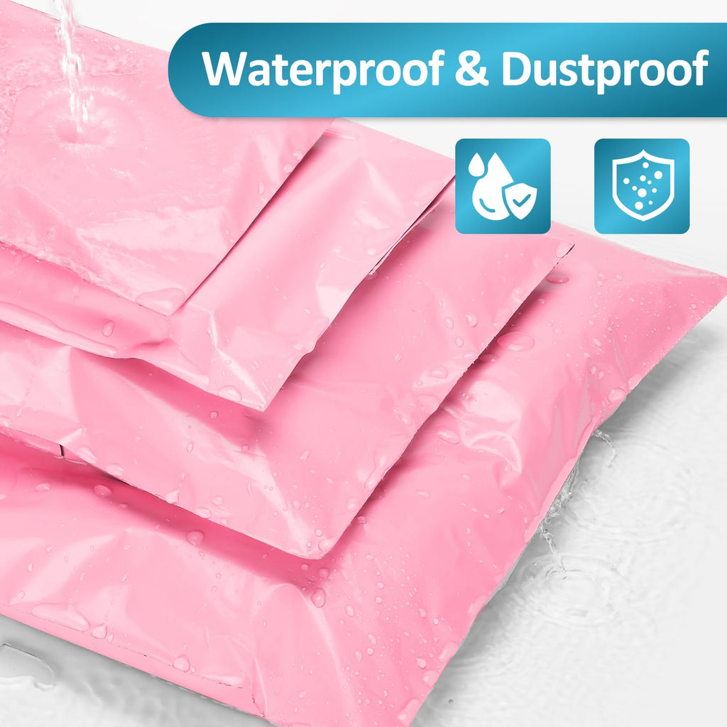 UCGOU 100 Pack Light Pink Poly Mailers Variety Size Pack, 10x13 Inch & 12x15.5 Inch & 14.5x19 Inch &19x24 Inch, 25 PCS Each Shipping Bag, Self-Sealing Adhesive Mailer Assorted Size for Small Business