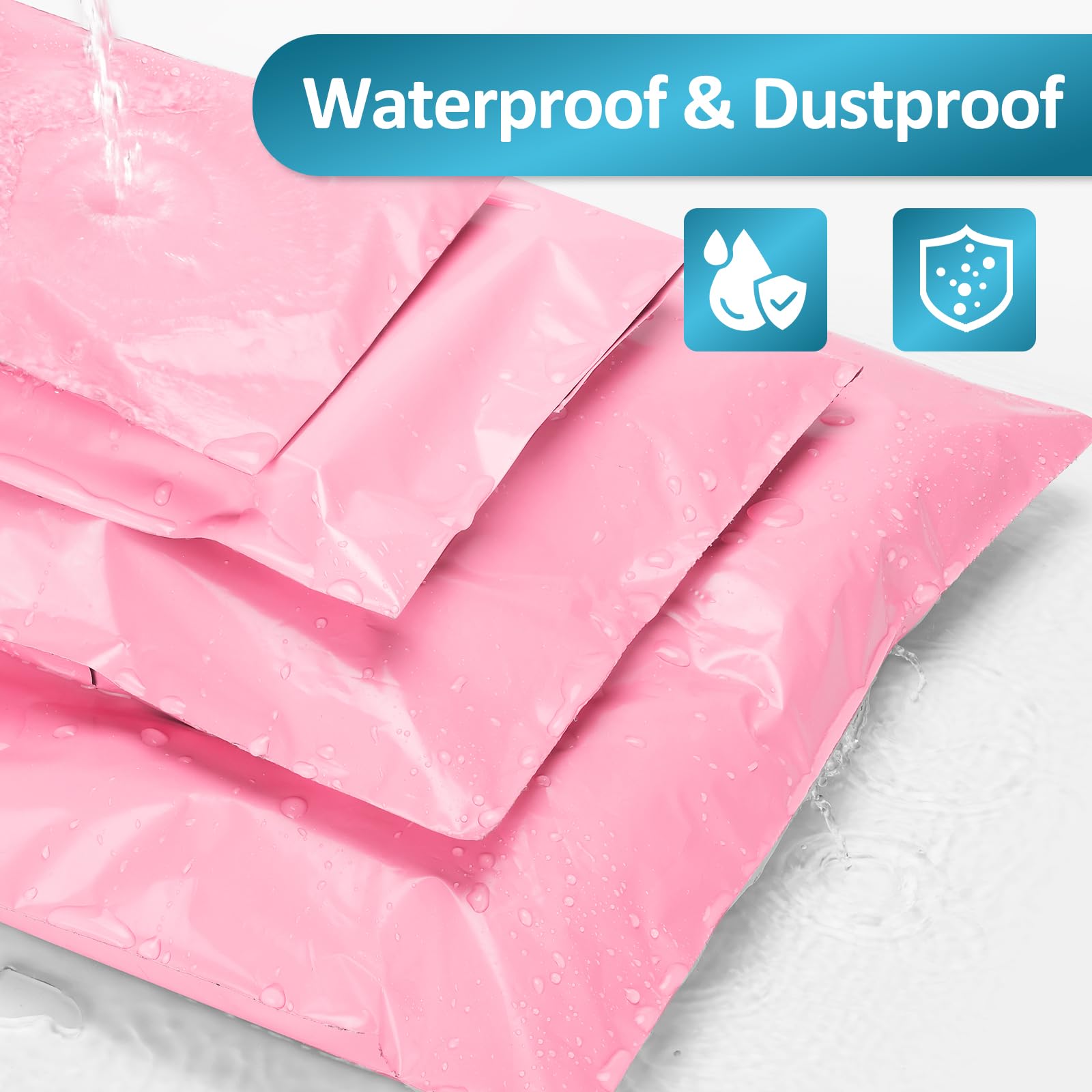 UCGOU 100 Pack Light Pink Poly Mailers Variety Size Pack, 10x13 Inch & 12x15.5 Inch & 14.5x19 Inch &19x24 Inch, 25 PCS Each Shipping Bag, Self-Sealing Adhesive Mailer Assorted Size for Small Business