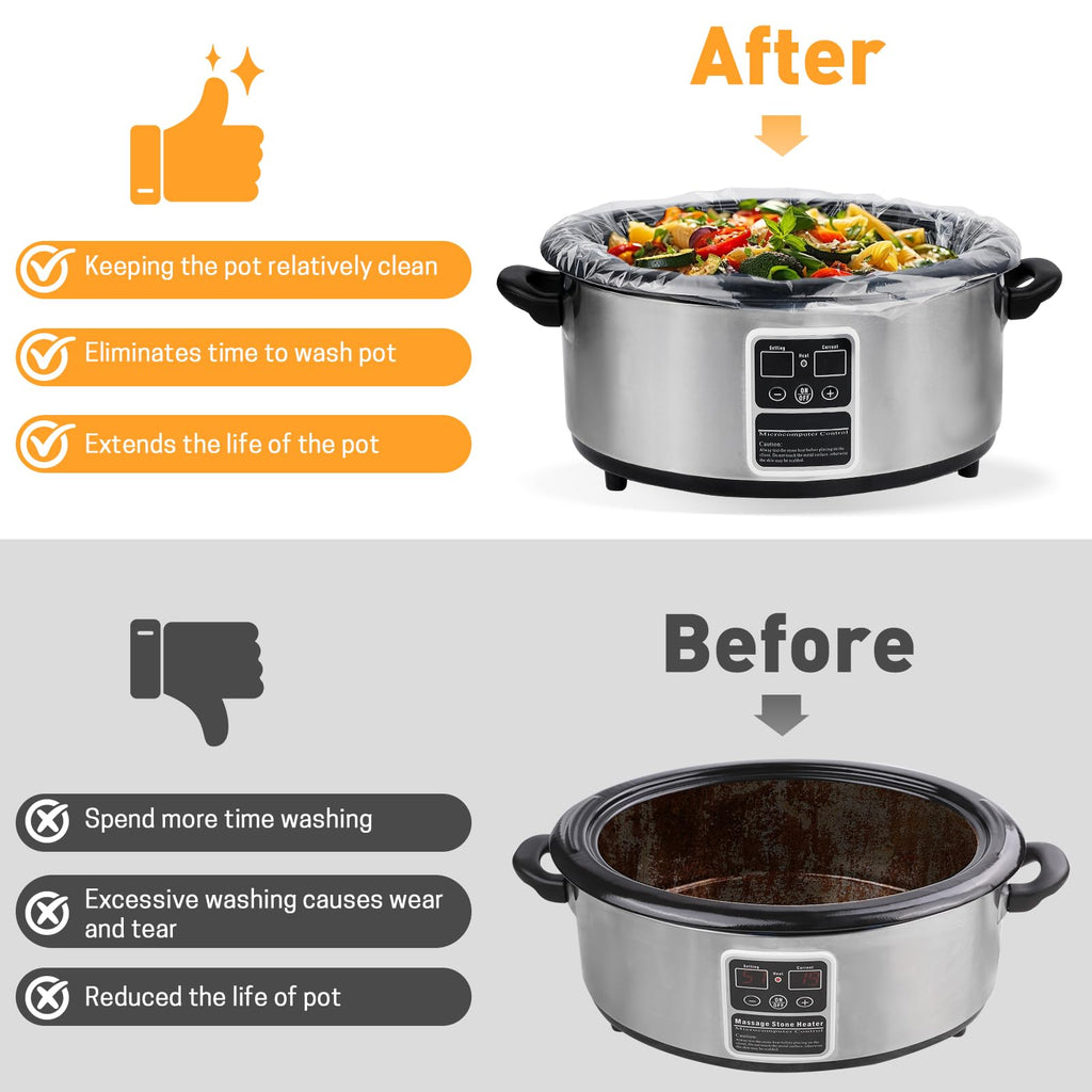 60 Pack Slow Cooker Liners, Large Size 13"x 21" Cooking Bags Disposable Pot Liners, Plastic Slow Cooker Bags Fits 3-8 Quarts, BPA Free, Suitable for Oval & Round Pot