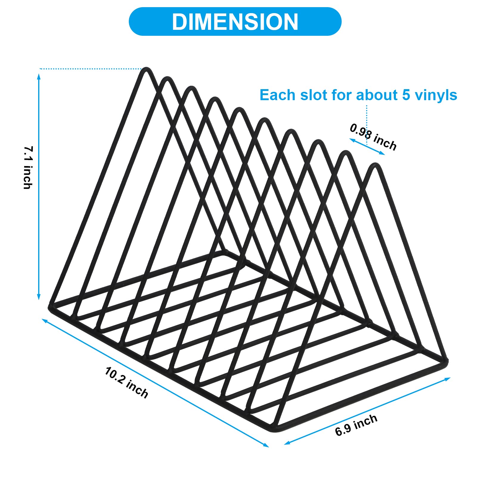 EASEPRES Vinyl Record Holder Storage, Black Metal Magazine Book Album Display Rack, Stylish Triangle Desktop File Sorter Organizer for Home Office