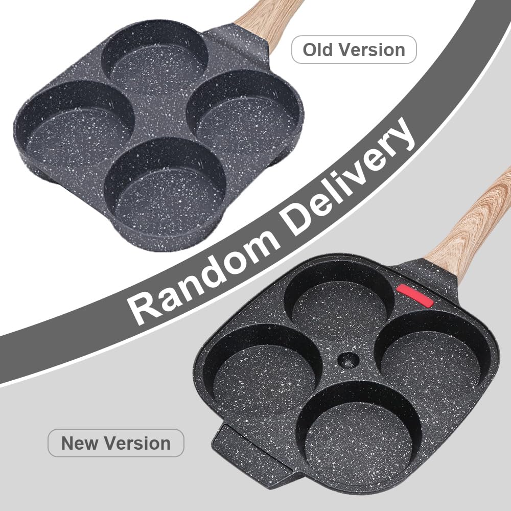 Nonstick Egg Pan, Egg Frying Pan 4 Cups Pancake Pan for Breakfast, Fried Egg Pan Suitable for Gas & Induction (Black)