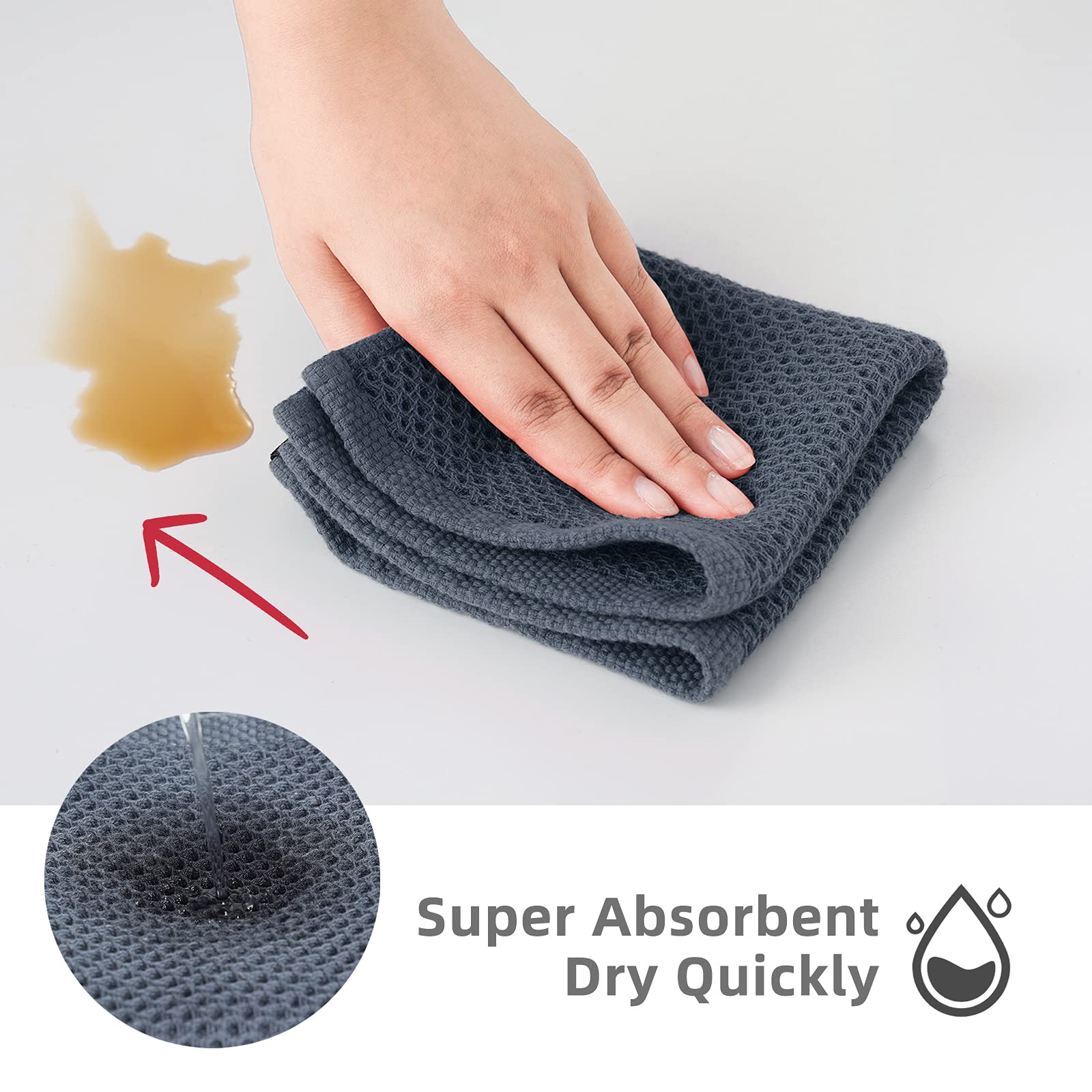 SFTXEY 100% Cotton Kitchen Dish Cloths, 10-Pack Waffle Weave Dish Towels, Ultra Soft Absorbent Quick Drying for Kitchen Towels Set Dish Rags, 12x12 Inches(Dark Gray)