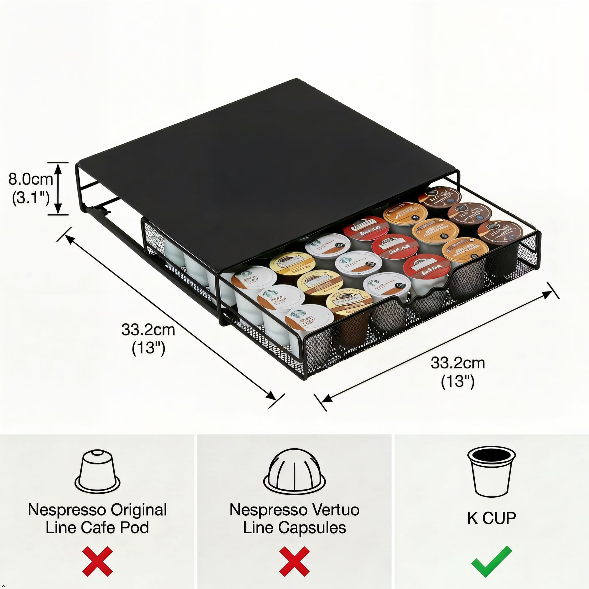 Deco Brothers K-Cup Holder Drawer for 36 Coffee Pods Storage, Black