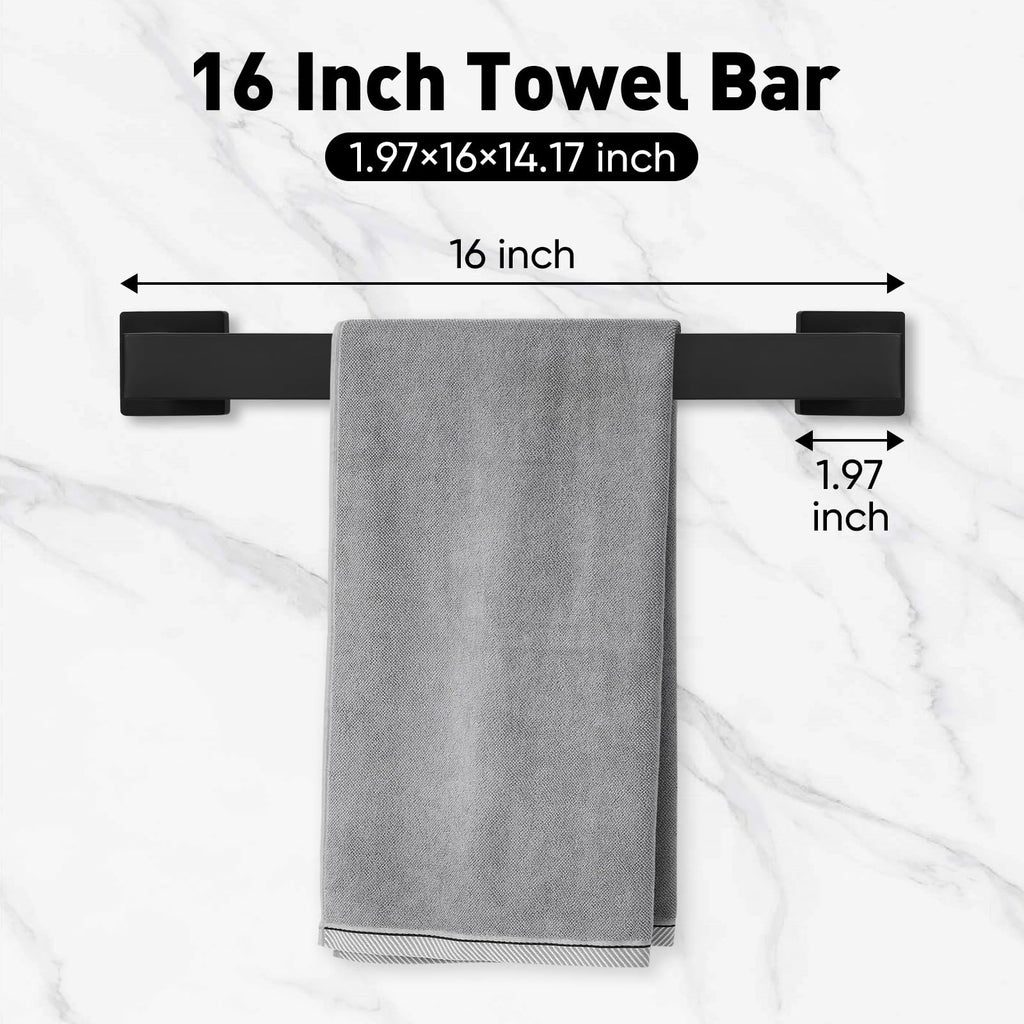 BlumWay 5-Pieces Matte Black Bathroom Accessories Set, 16 Inch Bathroom Hardware Set, SUS304 Stainless Steel Bath Towel Bar, Toilet Paper Holder,Towel Racks for Bathroom Wall Mounted
