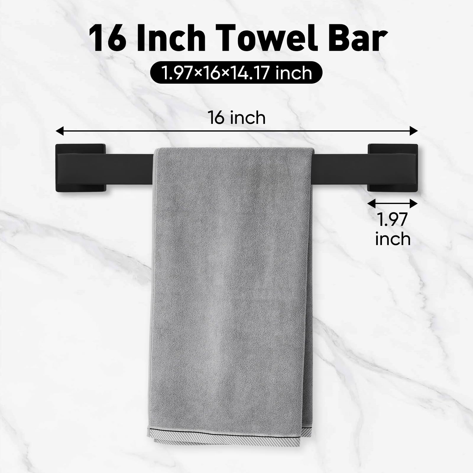 BlumWay 5-Pieces Matte Black Bathroom Accessories Set, 16 Inch Bathroom Hardware Set, SUS304 Stainless Steel Bath Towel Bar, Toilet Paper Holder,Towel Racks for Bathroom Wall Mounted