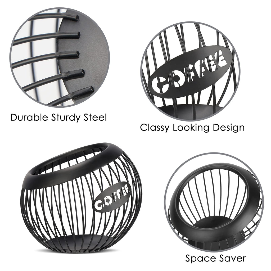Coffee Pod Holder, Espresso Capsule Organizer, K Cup Holder Storage Basket for Home Office Coffee Counter, Black