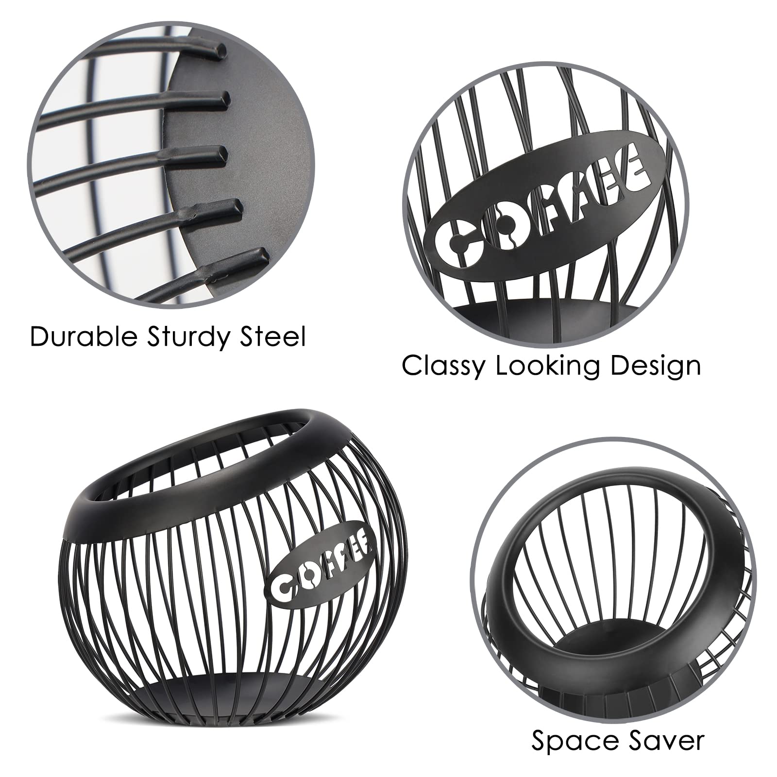 Coffee Pod Holder, Espresso Capsule Organizer, K Cup Holder Storage Basket for Home Office Coffee Counter, Black