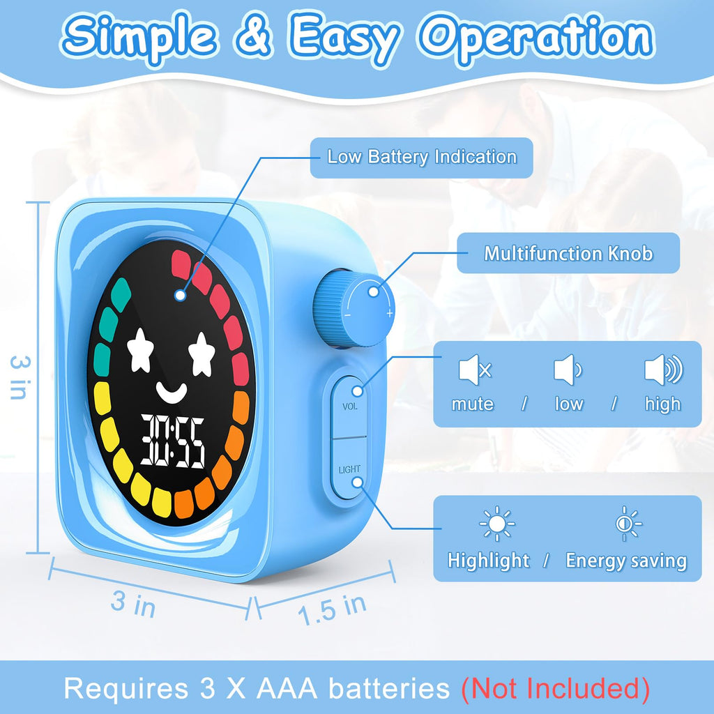 Visual Timer for Kids, 99 Minute Digital Cute Kids Visual Timer Classroom for Homeschool Supplies Study Teaching Time Management Tool Countdown & Stopwatch, Blue with Colorful Display