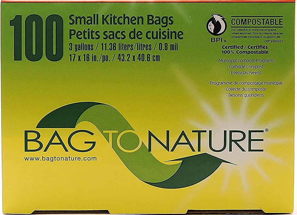 Biodegradable and Compostable Mini Kitchen Garbage Bags for Countertop Food Waste Compost Bins (by Bag-To-Nature, 100 Count)