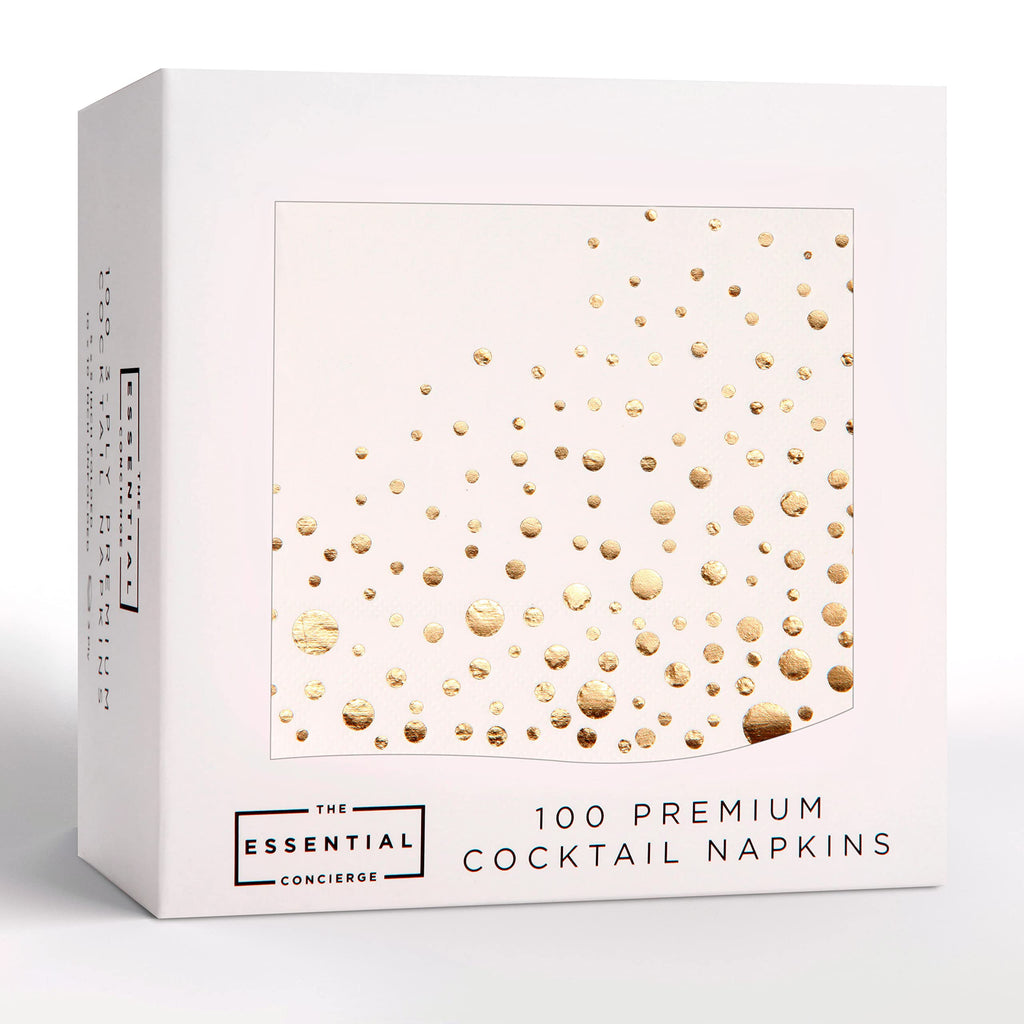 Stylish Gold Cocktail Napkins, 100 Holiday Cocktail Napkins, Paper Christmas Cocktail Napkins, 3-Ply White and Gold Napkins, 5 x 5 Inch Gold Party Napkins, Disposable Gold Napkins, Dessert Napkins