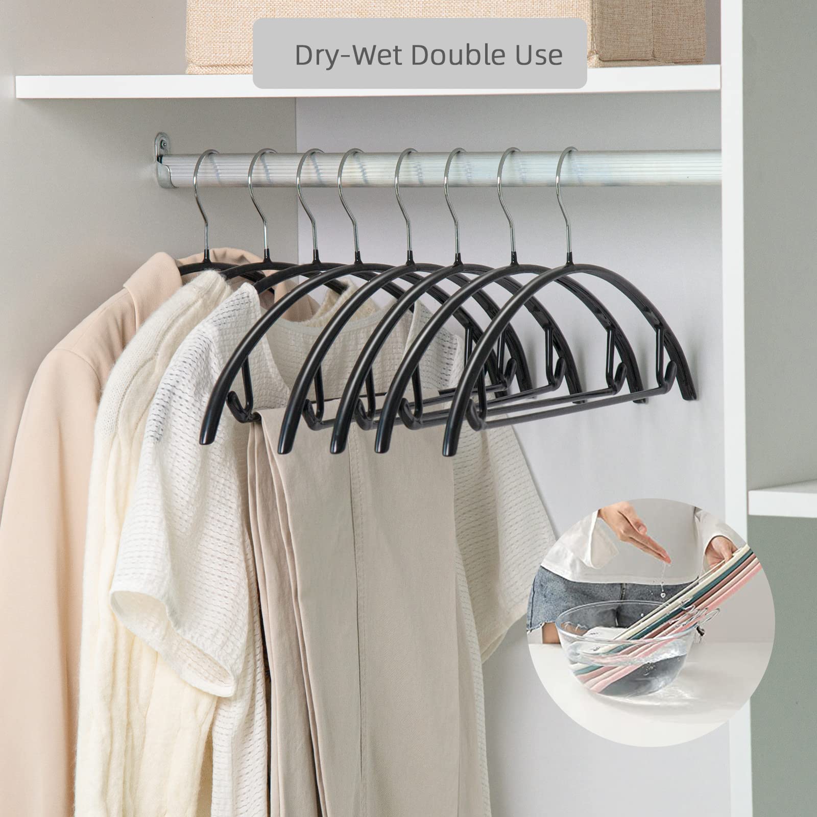 Nature Smile Non Slip PVC Coating Sweater Hangers,Dress Suit Coat Hangers,Shoulder Bump Free Golf T Shirts Clothes Hangers (Black Color 20 Pack)