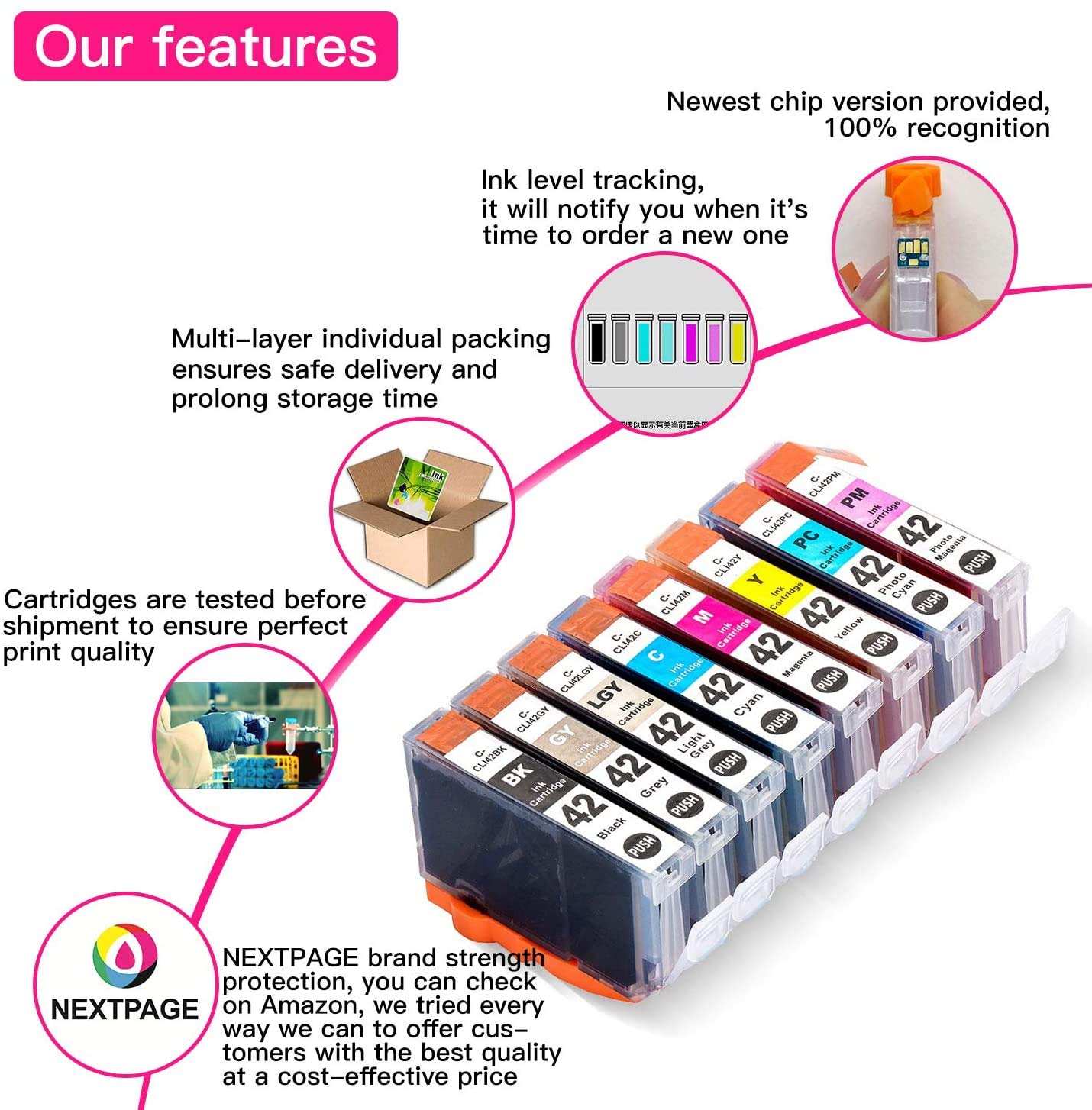 NEXTPAGE CLI42 Ink Cartridge for Pro100 Printer Compatible Replacement for Canon CLI-42 Ink Cartridges 8 Color for Pixma Pro 100 Pro100S Pro-100S Printer, Canon Ink CLI 42 Use in Canon pro100 (CLI42 1 SET)