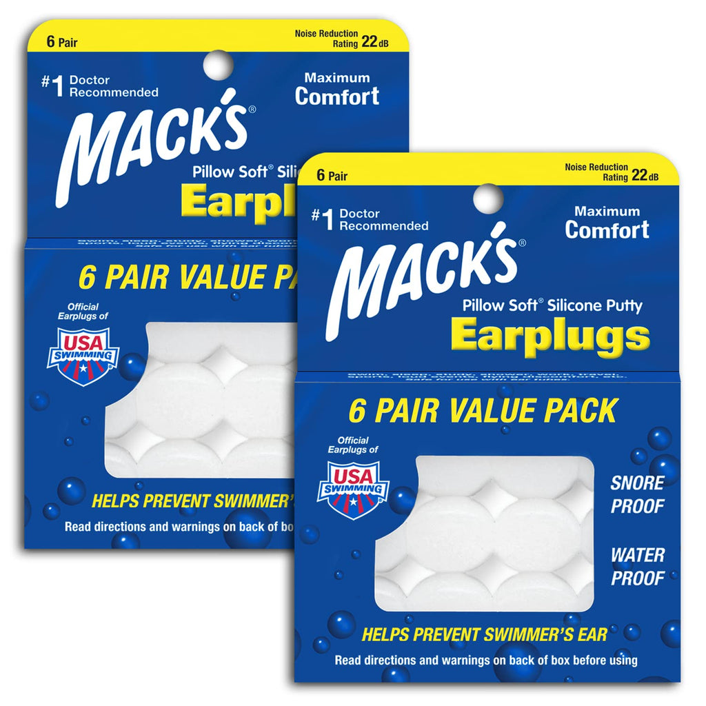 Macks Pillow Soft Silicone Earplugs Value Pack, 6 Count (Pack of 2)