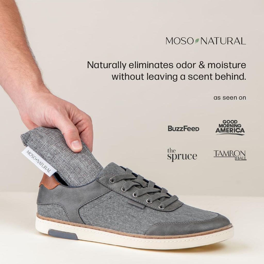 Moso Natural Shoe Deodorizer Insert (3 Pack) Charcoal Odor Absorber for Shoes | Gym Bag & Boot Deodorizer | Long-Lasting Shoe Odor Elimination | Unscented Air Purifying Bags (Two Per Pack. 6 Total)