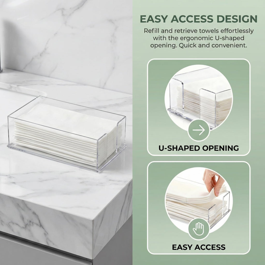 Cididu Set of 2 Acrylic Guest Towel Napkin Holder, Clear Paper Towel Storage Tray Cocktail Dinner Napkin Holder, Disposable Paper Hand Towel Holder for Modern Buffet Kitchen Dining Room Bathroom Party