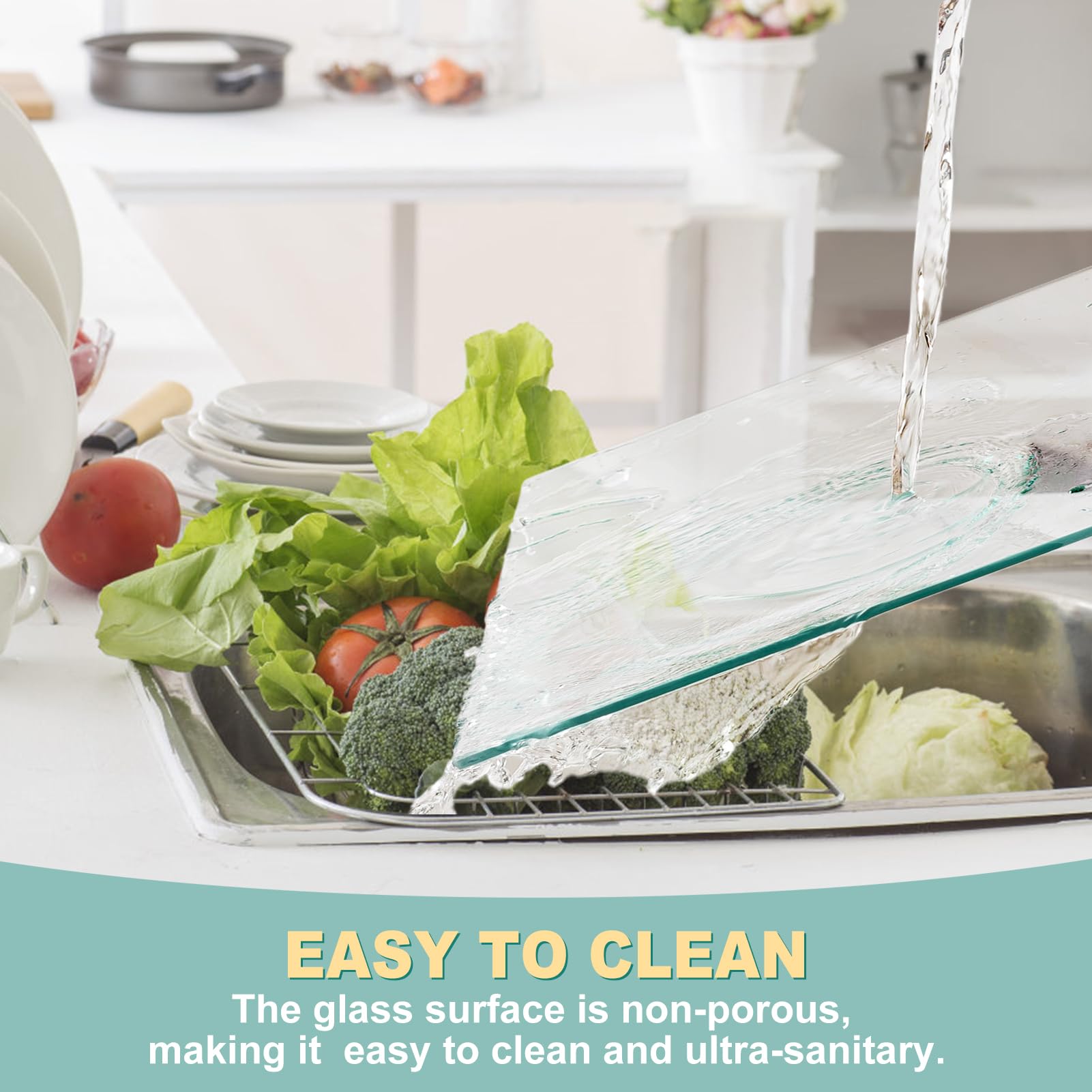 VASUHOME Tempered Glass Cutting Board for Kitchen (12x16), Long Lasting Clear Glass Cutting Board for Countertop - Scratch, Heat, and Shatter Resistant - Easy to Clean