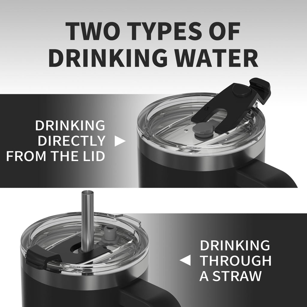WATERSY 40 oz Tumbler with Handle,Tumbler with Lid and Straw,Double Wall Insulated Cup Stainless Steel Travel Mug(Cold for 34 Hours),Water Bottle for Iced Tea,Coffee,Cold Beverages(Black)