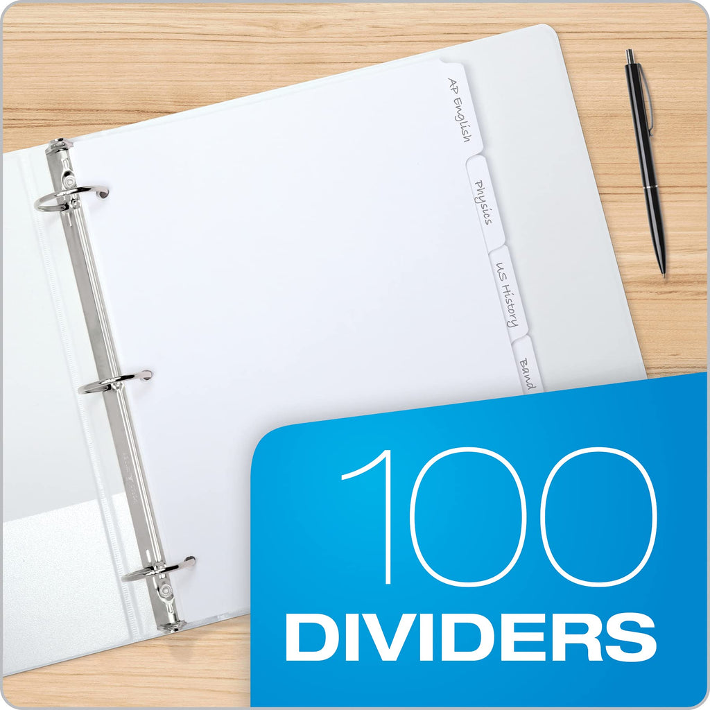 Oxford Binder Dividers, Blank Write-On, White, 1/5-Cut Tabs, Letter Size, 3-Hole Punched, 5 Tabs Per Set, 100 Dividers (20 Sets), for School, Office, and Home Organization