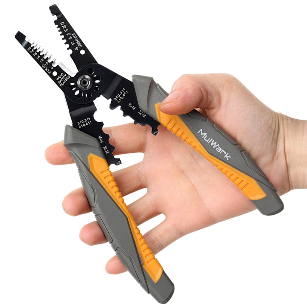 MulWark Upgraded 8" Heavy Duty Multi-Purpose Electrical Wire Stripping Tool (22 AWG - 8 AWG) Strippers, Snips, Crimpers & Pliers Insulated with Cutter, Best Tool for Professional Electrician