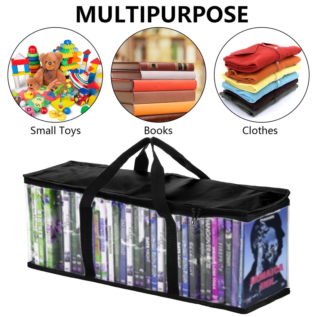 Fasmov 6 Pack DVD Storage Bags, Black, PVC & Polyester, Holds 240 DVDs (40 Each), Water Resistant, Easy Access, Reusable, 22" x 8.375" x 6.25" (L x W x H), Indoor Use, Media Storage