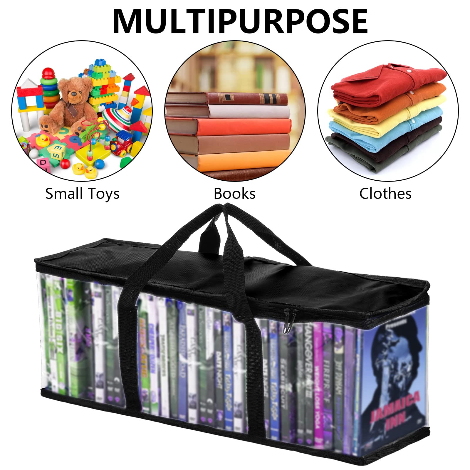 Fasmov 6 Pack DVD Storage Bags, Black, PVC & Polyester, Holds 240 DVDs (40 Each), Water Resistant, Easy Access, Reusable, 22" x 8.375" x 6.25" (L x W x H), Indoor Use, Media Storage