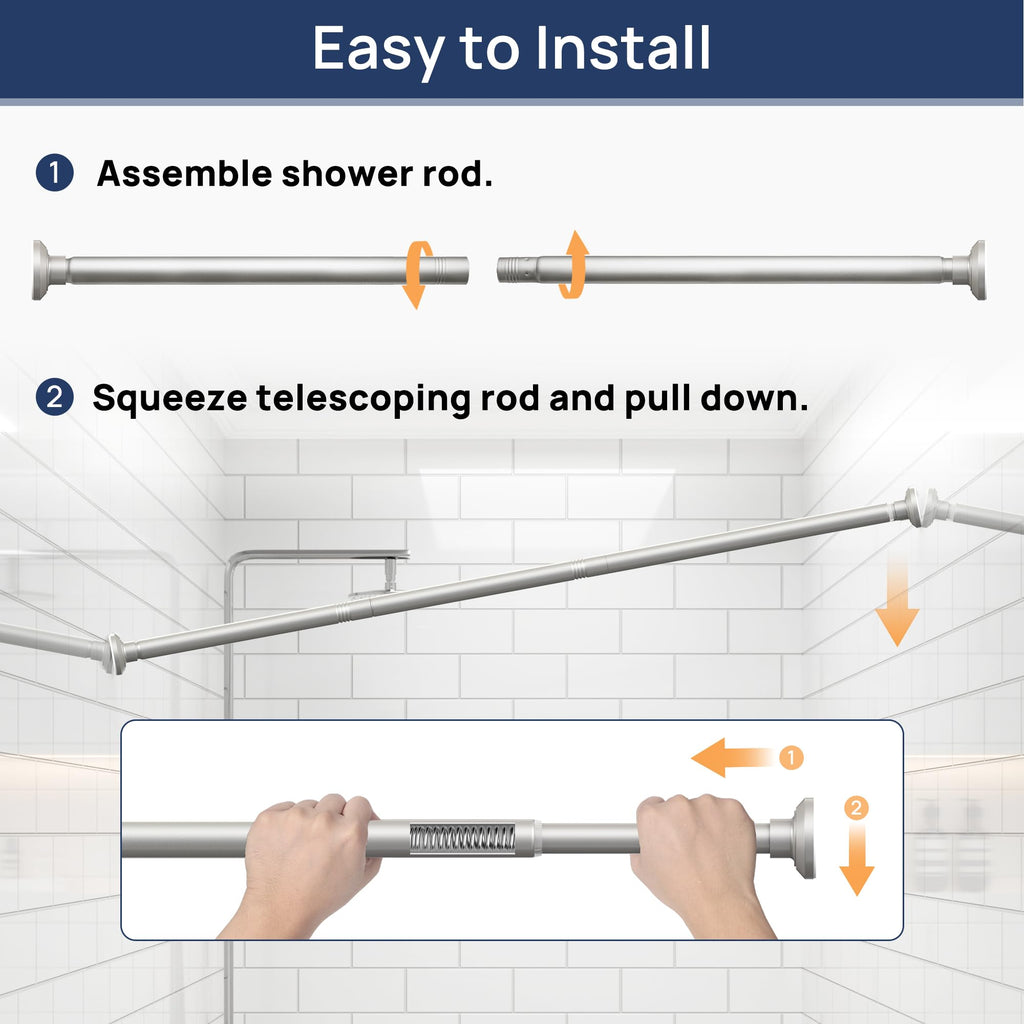 Shower Curtain Rod 30 to 76 Inches, 1 Inch Adjustable Spring Tension Stainless Steel Shower Rod No Drill for Bathroom, Closet, Window, Room Divider, Never Rust, Non Slip, Nickel