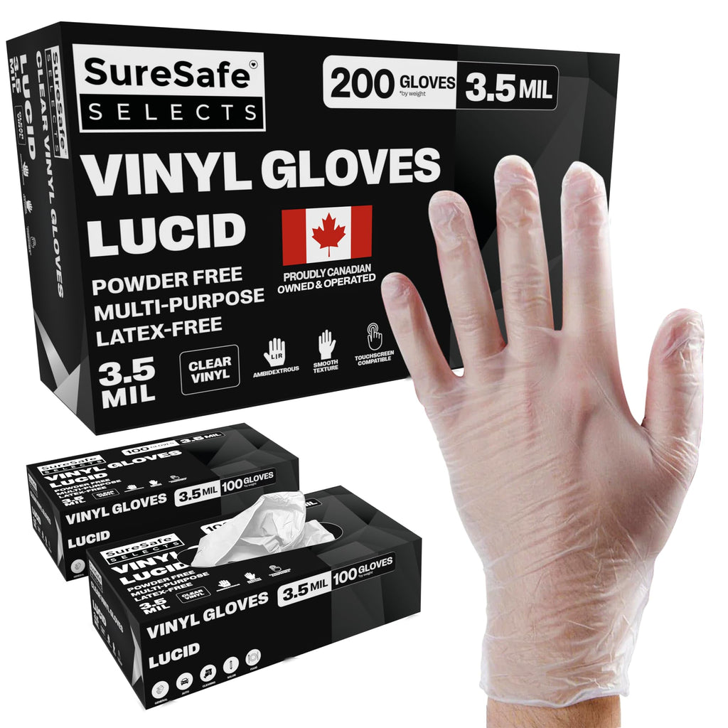 [200 Pack] SURESAFE Clear Vinyl Gloves Large, 3.5 Mil Powder & Latex Free Gloves, Smooth & Comfortable, For Food Prep, Cooking, Gardening, Painter, Disposable