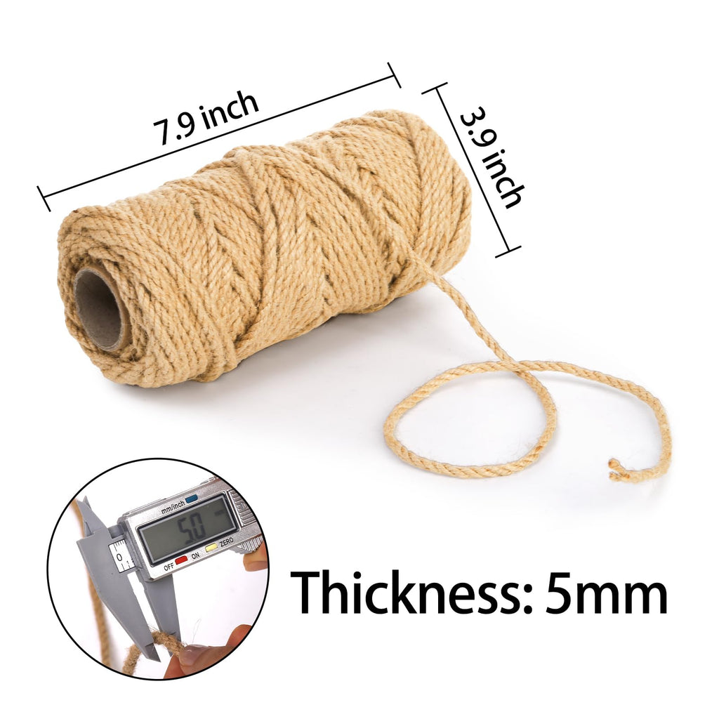 ZENFUN 3 Packs Total 492Feet Thick Jute Twine, 5mm 3Ply Heavy Duty Brown Jute Rope String, Natural Craft Rope Twine String for Home Gardening, Gift Wrapping, Packing, DIY Crafting(164Ft/50M Each)