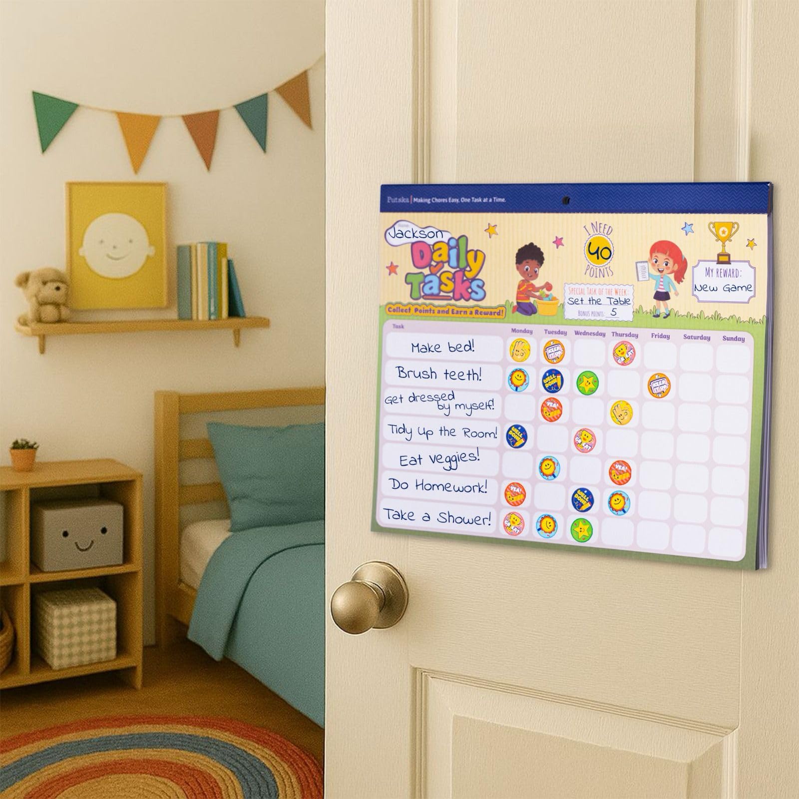 PUTSKA Behavior Reward Chart for Kids – Includes 26 Chore Charts & 1528 Stickers – Magnetic Chore Chart for Multiple Kids at Home to Build Responsibility & Positive Habits (Reward Chart)