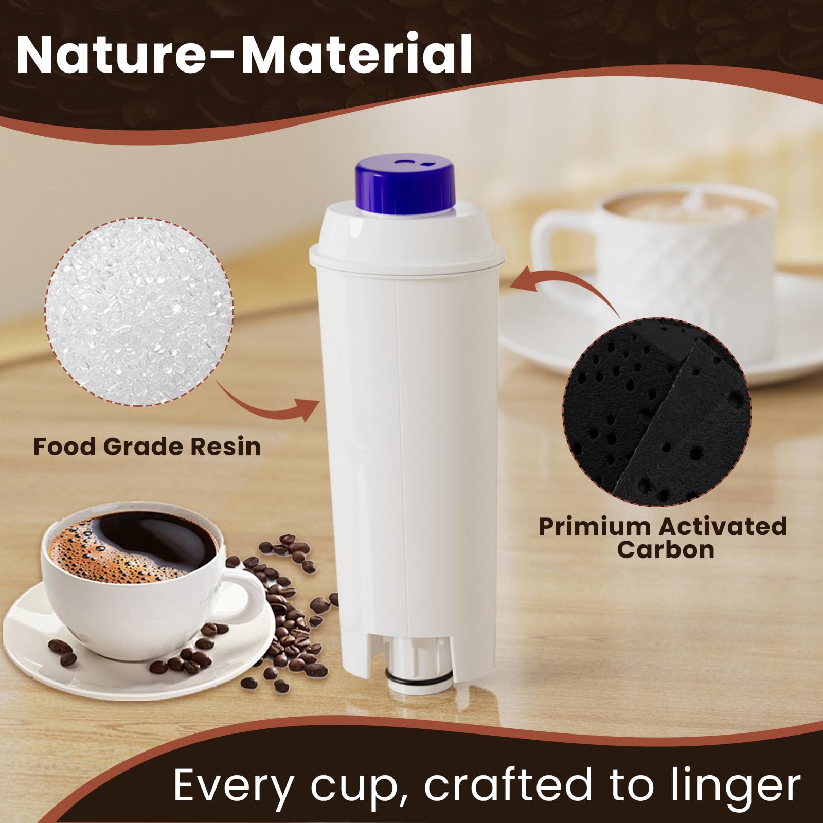 GOLDEN ICEPURE Coffee Machines Water Filter Compatible with De'Longhi DLSC002, SER3017 & 5513292811,De Longhi,ECAM, Esam, ETAM, BCO, EC-Series,6 Pack