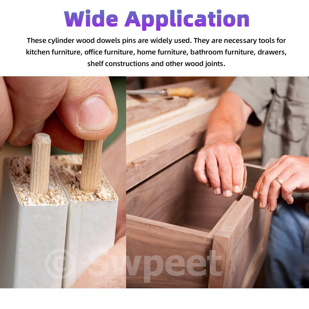 Swpeet 505Pcs 4 Sizes 1/4" 5/16" 3/8" 1/2" Wooden Dowel Pins Straight Grooved Pins with Center Point Cylinder Wood Dowels Assortment Kit, Dowel and Tenon Center Transfer Plugs Point for Furniture