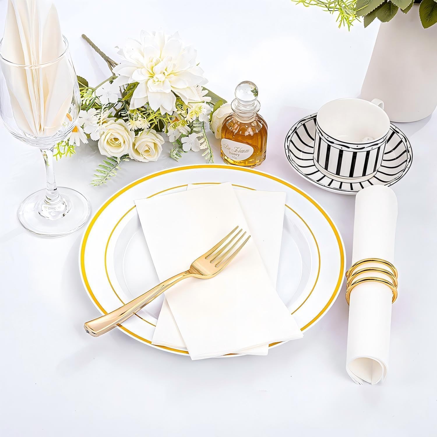 JEBBLAS Guest Towels Disposable Cloth Like Paper Hand Napkins Soft, Absorbent, Paper Hand Towels for Kitchen, Bathroom, Parties, Weddings, Dinners or Events,Pack of 100 Pcs