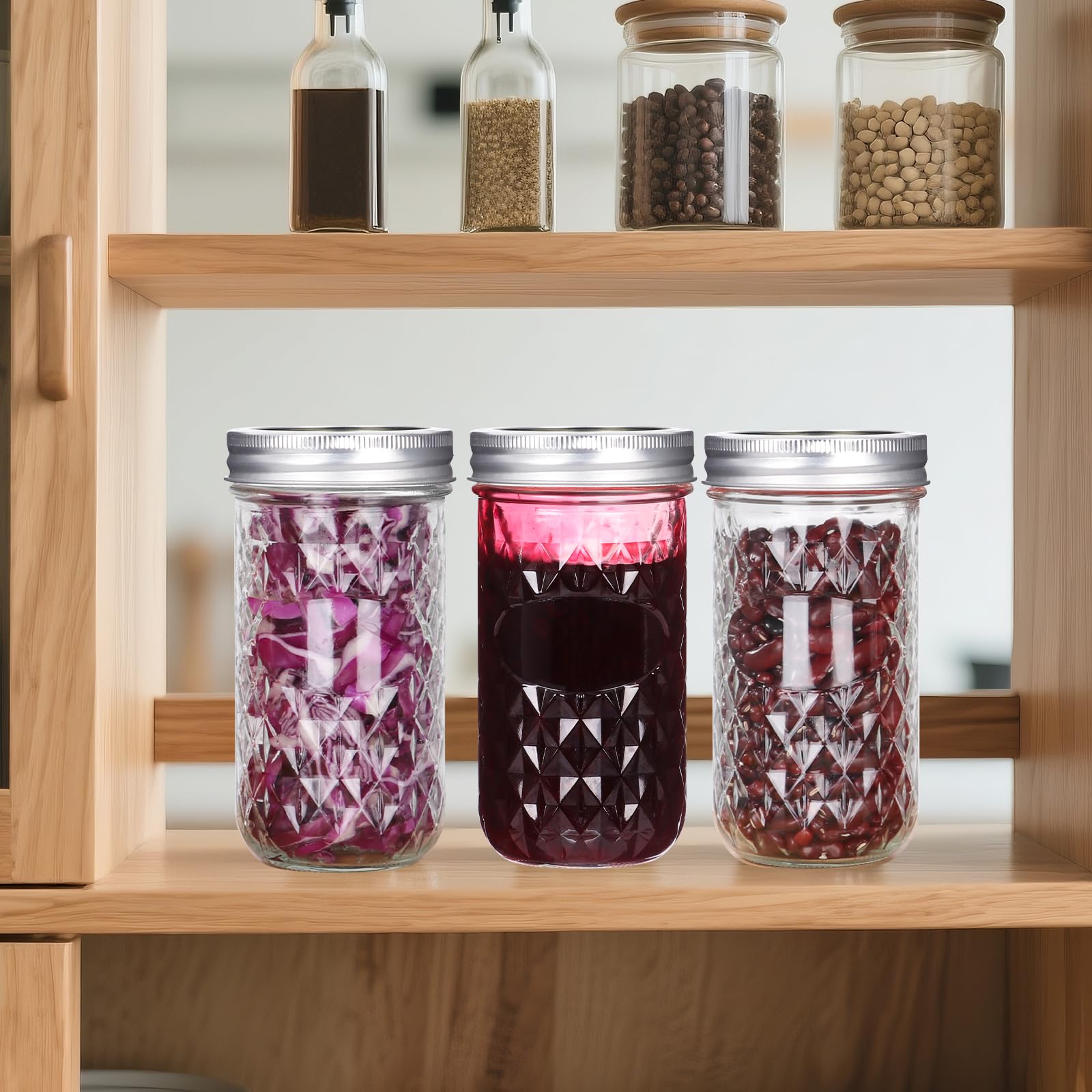 BIGIVACA 12 oz Mason Jars - 15 Pack Regular Mouth Canning Jars - Glass Jar with Silver Lids and Bands for Jam, Jelly, Honey, Sauce