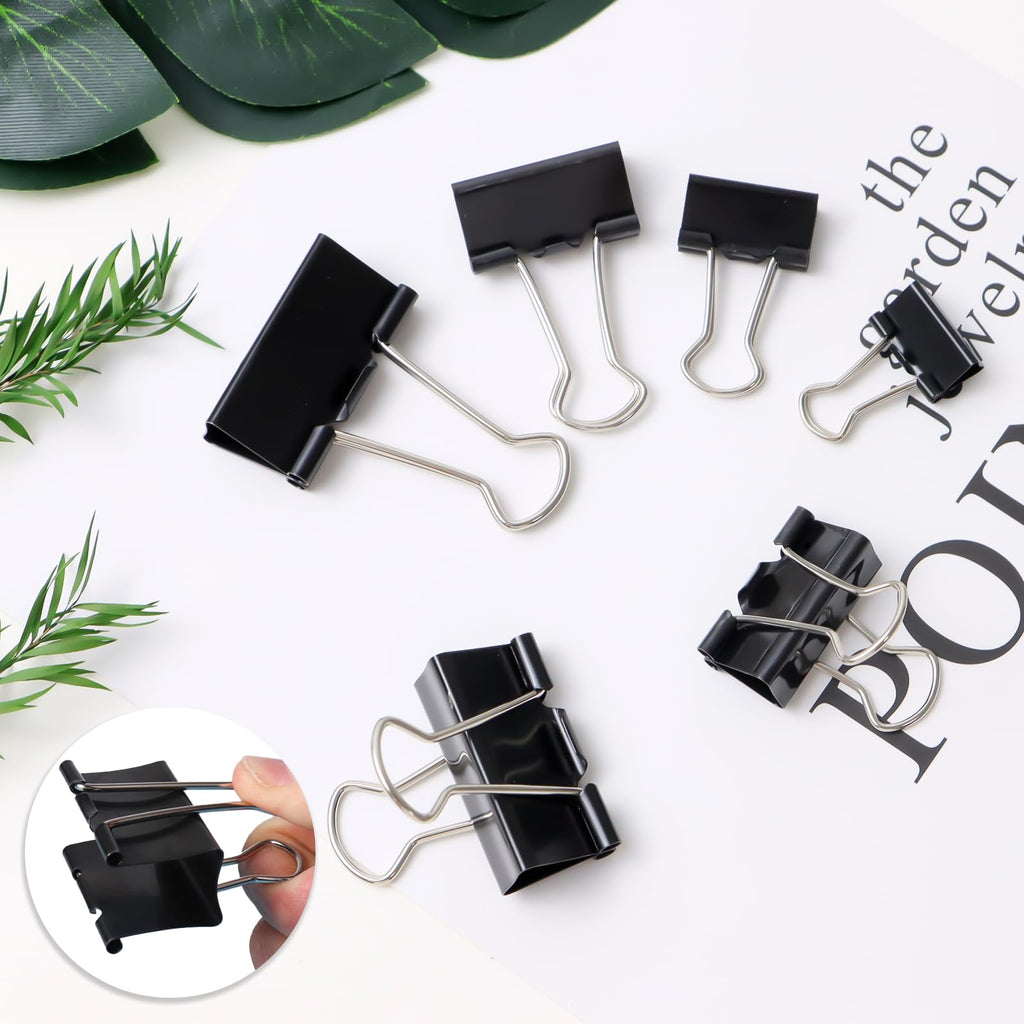 VEGCOO 140 PCS Black Paper Binder Clips, Assorted Sizes Bulldog Clips, Metal Binder Clip, Binder Clips Medium Size, Paper Clips Clamps for Home School Business Office Supplies(32/25/19/15mm)