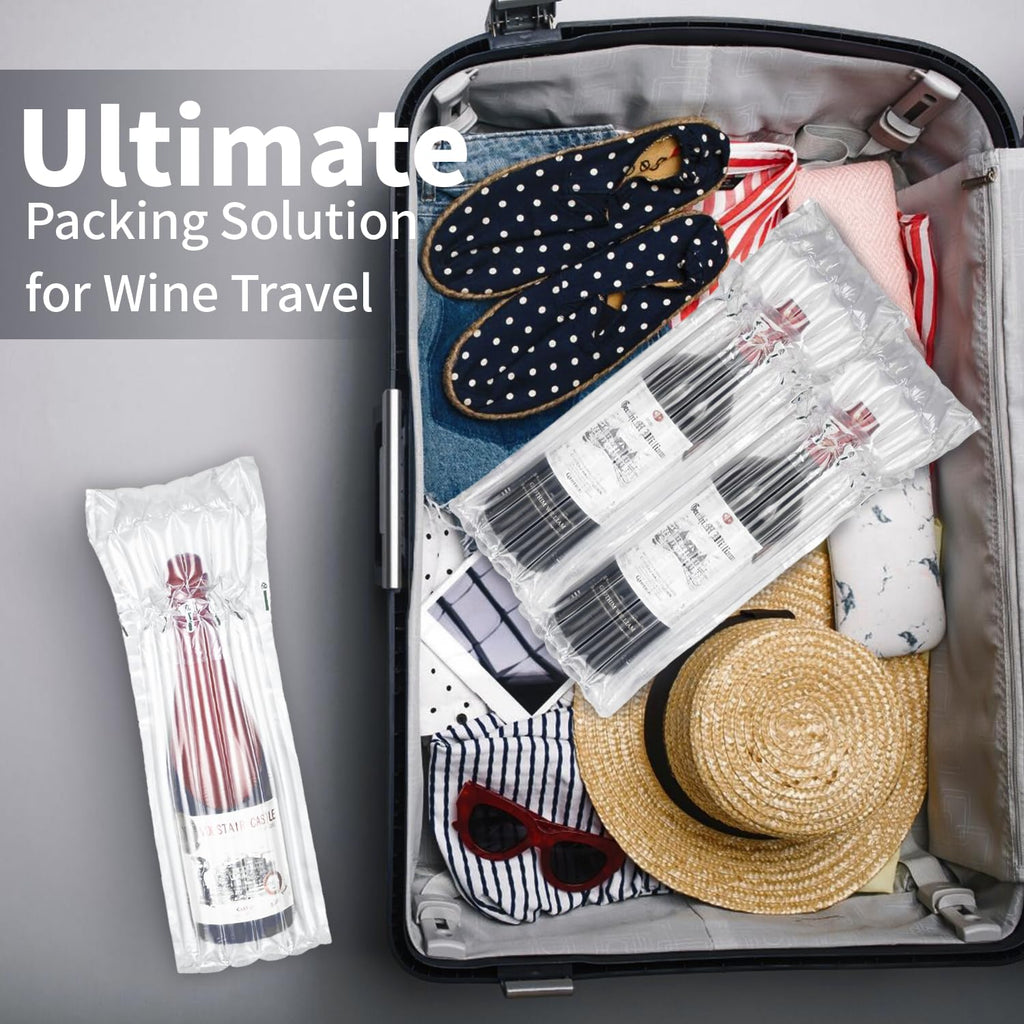 Kivsty Wine Bottle Travel Protector Bags, 30 Pack Inflatable Air Column Cushion Bubble Wrap, Bottle Packaging Sleeves with Reusable Pump for Wine Shipping Transport Airplane Luggage - 35 x 8.5cm
