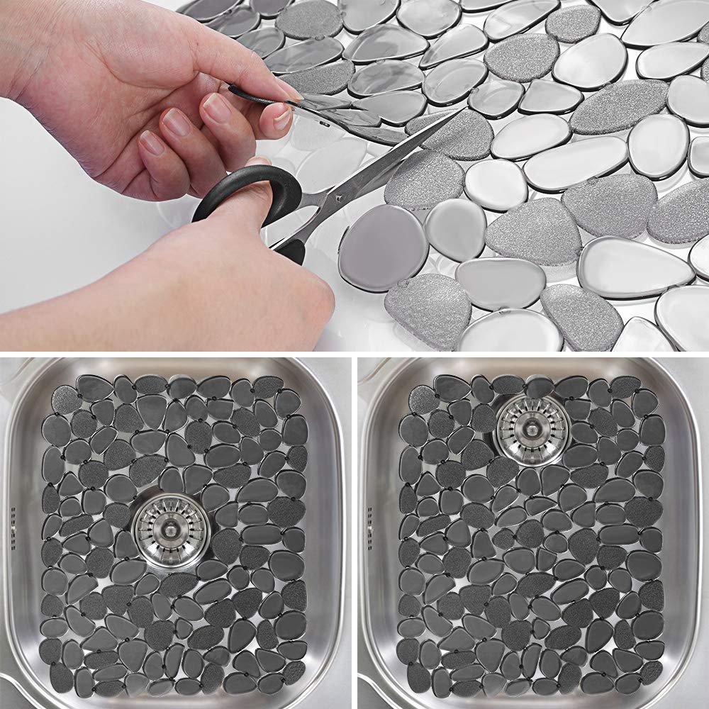 VELOVYO Kitchen Sink Mats, Sink Protector Mats, Adjustable Pebble, Grey, 2 Packs