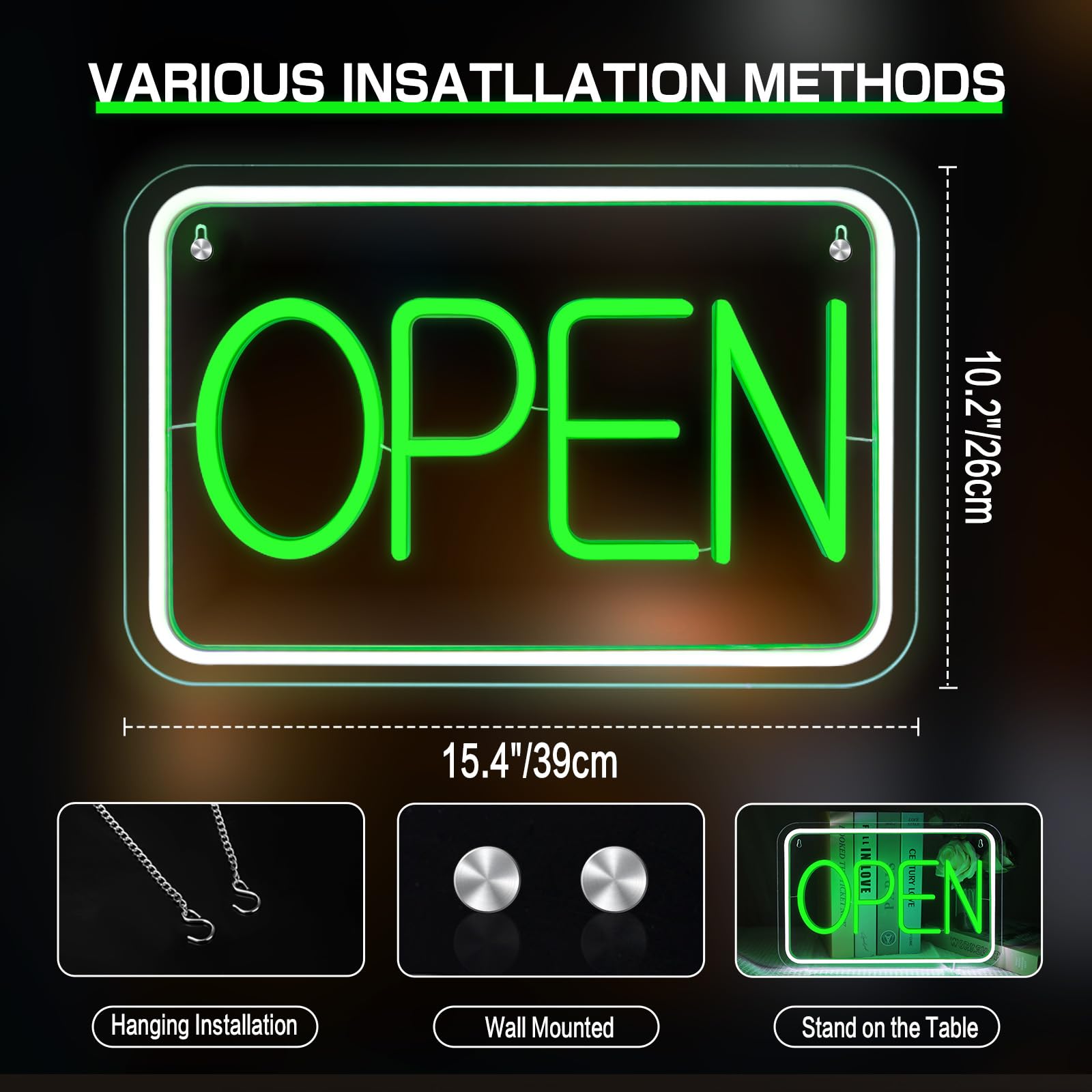 ReyeeInc Open Signs for Business, Bright and Dimmable Neon Open Sign LED and USB Powered Light up Open Sign for Business Window Shop Store Restaurant Salon Bar Wall Office Spa (15.4 * 10.2")