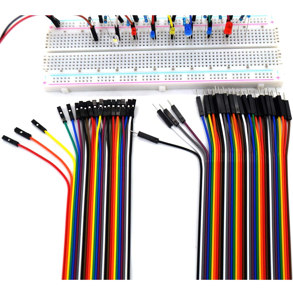 3 Pack Solderless Plug in Breadboard with 3 Pack Jumper Wires, 830 Tie-Point 4 Power Rails Breadboard for Circuit Test (40 Pin Male to Female,40 Pin Male to Male,40 Pin Female to Female)