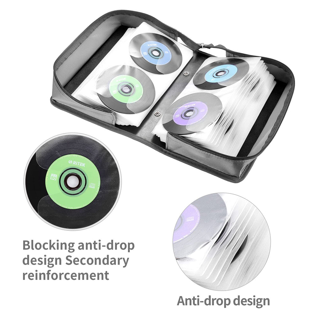 alavisxf xx CD Case, 160 Capacity Nylon DVD Case Protective CD Case Holder Portable Disc Storage Organizer Bag for Car Home (Grey, 160 Capacity)
