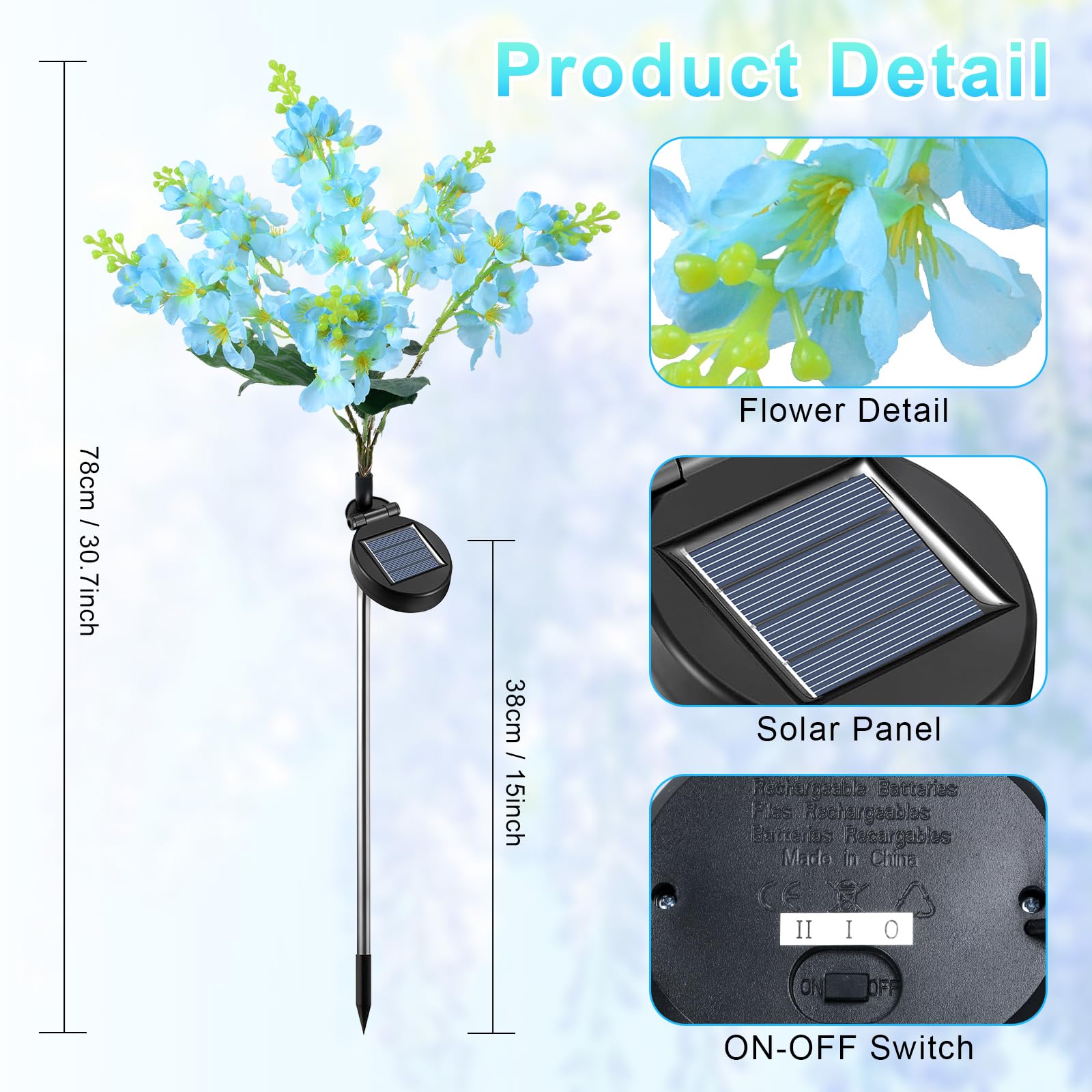 Ninonly Solar Garden Lights, 2 Pack Solar Violet Flowers Lights Outdoor, 600mAh Waterproof Solar Powered Pathway Lights for Patio Yard Landscape Decoration