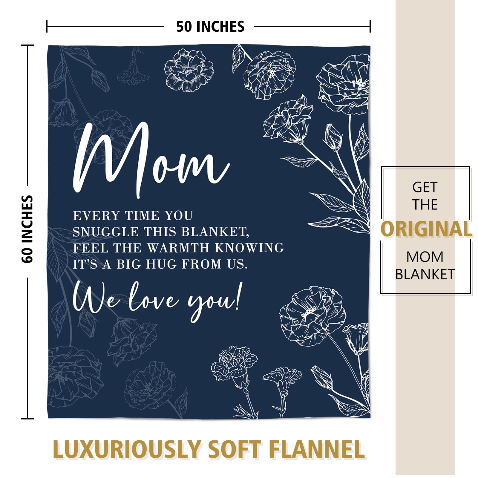 Gifts for Mom Blanket, Mom Birthday Gifts, to My Mother Blanket Gift from Daughter Son, Present for Moms for Christmas 60" x 50", Blue